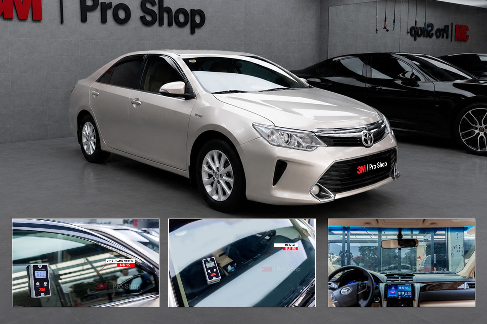 Toyota Camry dán phim 3M Crystalline Hybrid — kính lái CR BLK 50, sườn NR15 tại Auto365
